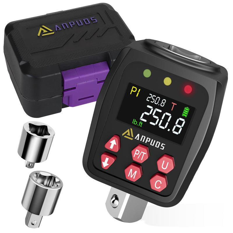 [Australia - AusPower] - 1/2" Digital Torque Adapter, 12.5-250.8 Ft-lb/17-340 Nm, Digital Torque Wrench Converter with ±1% Accuracy, Preset Value, Data Storage, Buzzer & LED Indicators, 3/8'' & 1/4'' Adapters for Car 1/2-Inch 