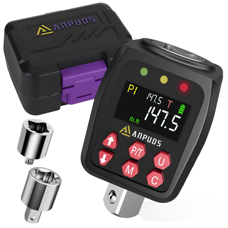 [Australia - AusPower] - 1/2" Digital Torque Adapter, 7.4-147.5 Ft-lb/10-200 Nm, Digital Torque Wrench Converter with ±1% Accuracy, Preset Value, Data Storage, Buzzer & LED Indicators, 3/8'' & 1/4'' Adapters for Car 1/2-Inch 