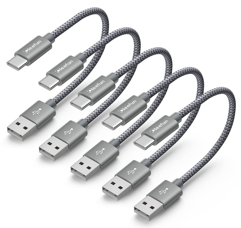 [Australia - AusPower] - CLEEFUN Short USB C Cable [1ft, 5-Pack], Fast Charging USB to USB C Cable Braided Type C Charger Cord for Power Bank, Galaxy S23 S22 S21 S20 FE Ultra 5G S10 S9 Note 20 10 Z Fold/Flip, Pixel (Grey) 1ft+1ft+1ft+1ft+1ft Gray 