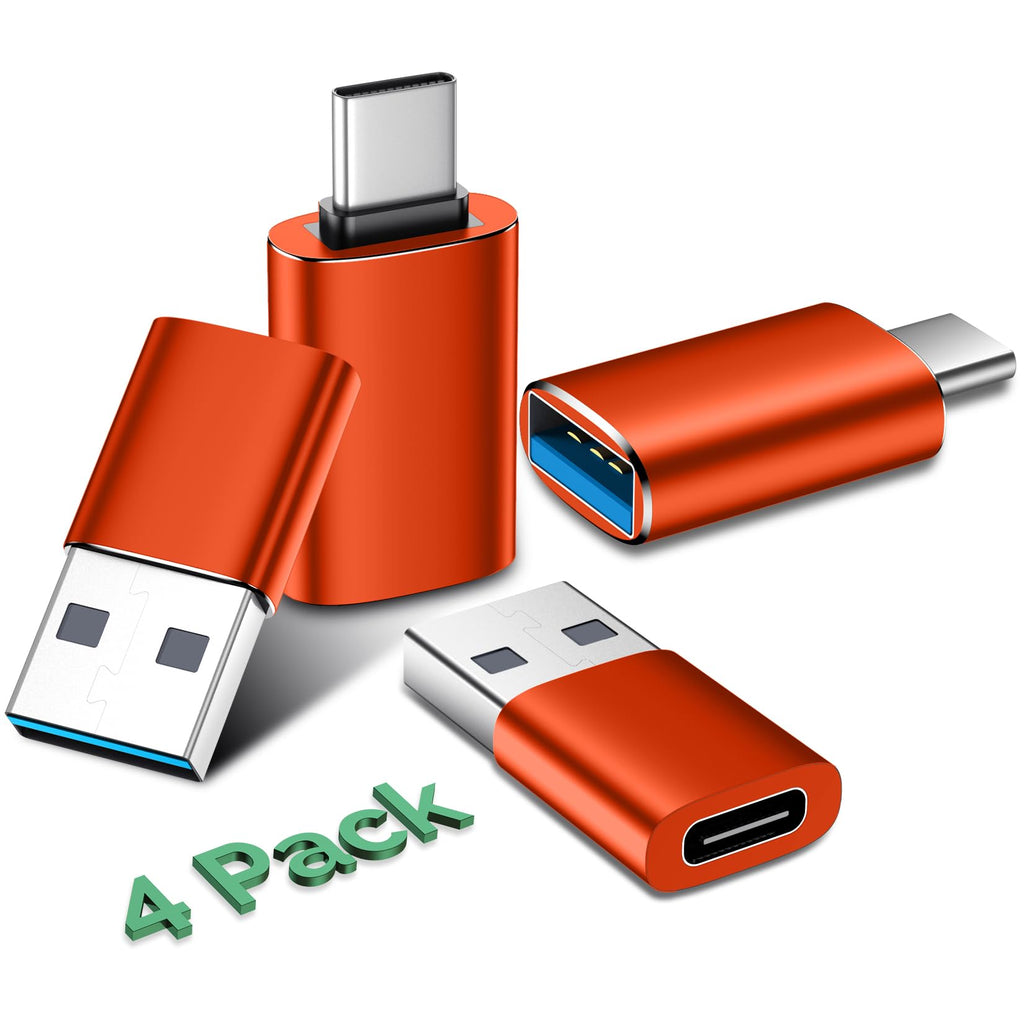 [Australia - AusPower] - [4 Pack]USB C to USB Adapter,【2*USB-C to USB-A】&【2*USB-A to USB-C】Female Adapter SuperSpeed Data Transfer & Fast Charging - Compatible with Laptop, PC, Charger, Power Bank, usb c to usb adapter-Orange 4 Pack Orange 
