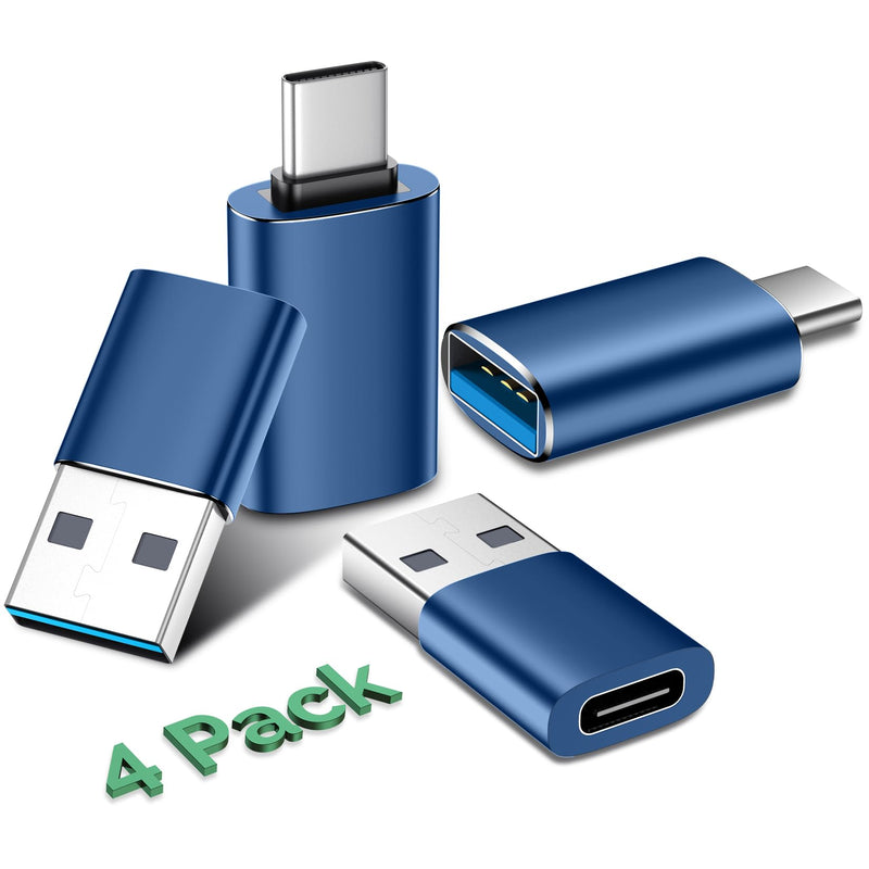 [Australia - AusPower] - [4 Pack]USB C to USB Adapter,【2*USB-C to USB-A】&【2*USB-A to USB-C】Female Adapter SuperSpeed Data Transfer & Fast Charging - Compatible with Laptop, PC, Charger, Power Bank, usb to usb c adapter - Blue 4 Pack 