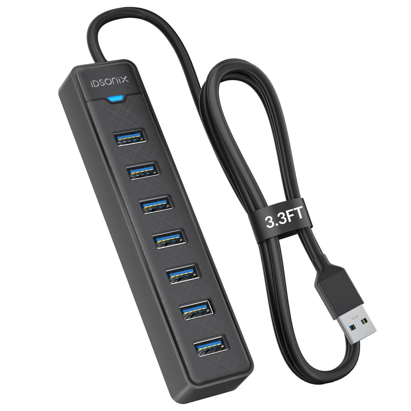 [Australia - AusPower] - iDsonix 7 Prots USB Hub 3.0 [3.3Ft] USB Expander Hub 5Gbps USB Splitter Multiport Adapter, USB Hub Long Cable for PC, Laptop, Flash Drive, Mobile HDD, Windows/XPS, 1m 3.3Ft（100cm） 