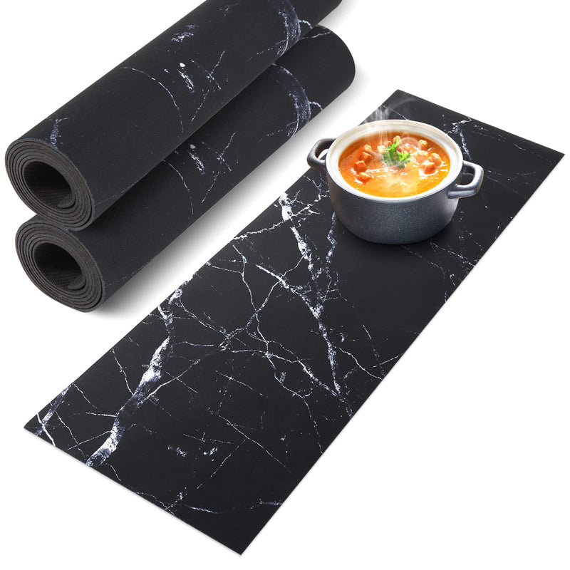 2 Pcs Trivet Table Runner Hot Plates Mat 12 X 40 Inch Heat Resistant Table Protector Waterproof Decorative Farmhouse Kitchen Trivets Counter Heat Proof Placemats for Hot Dishes (Black Marble, 2 Pcs) Black Marble