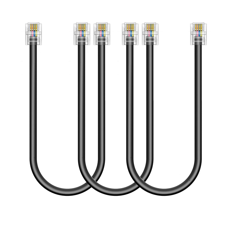[Australia - AusPower] - Ubramac 3Pack Phone Cord Phone Telephone Extension Cord 1ft Cable Line with Standard RJ11 6P4C Plugs for Landline Phone and Fax,(Black, 1Feet) 