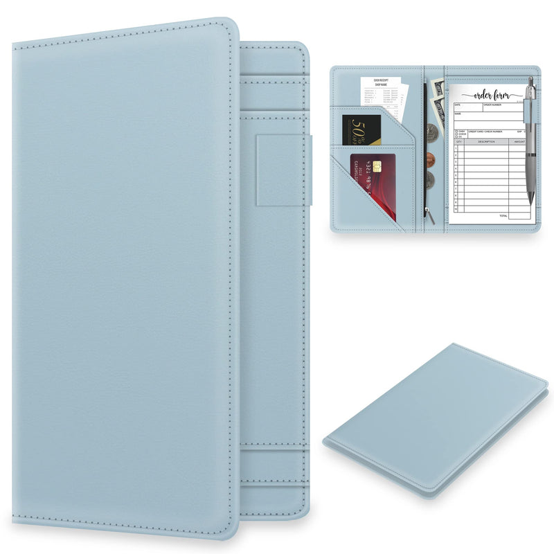[Australia - AusPower] - Server Book with Zipper Pocket for Waitress, Cute Waiter Server Wallet, Booklet Restaurant Waitstaff Organizer, Serving Guest Check Book Holder Money Pocket Fits Server Apron, Ice Blue 