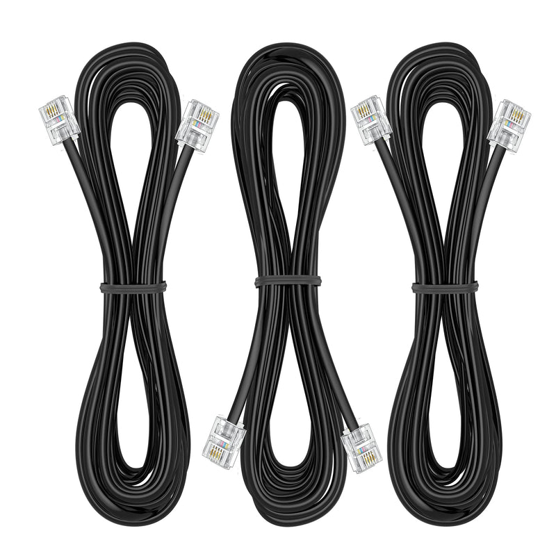 [Australia - AusPower] - Ubramac 3Pack Phone Cord Phone Telephone Extension Cord 10ft Cable Line with Standard RJ11 6P4C Plugs for Landline Phone and Fax,(Black, 10Feet) 