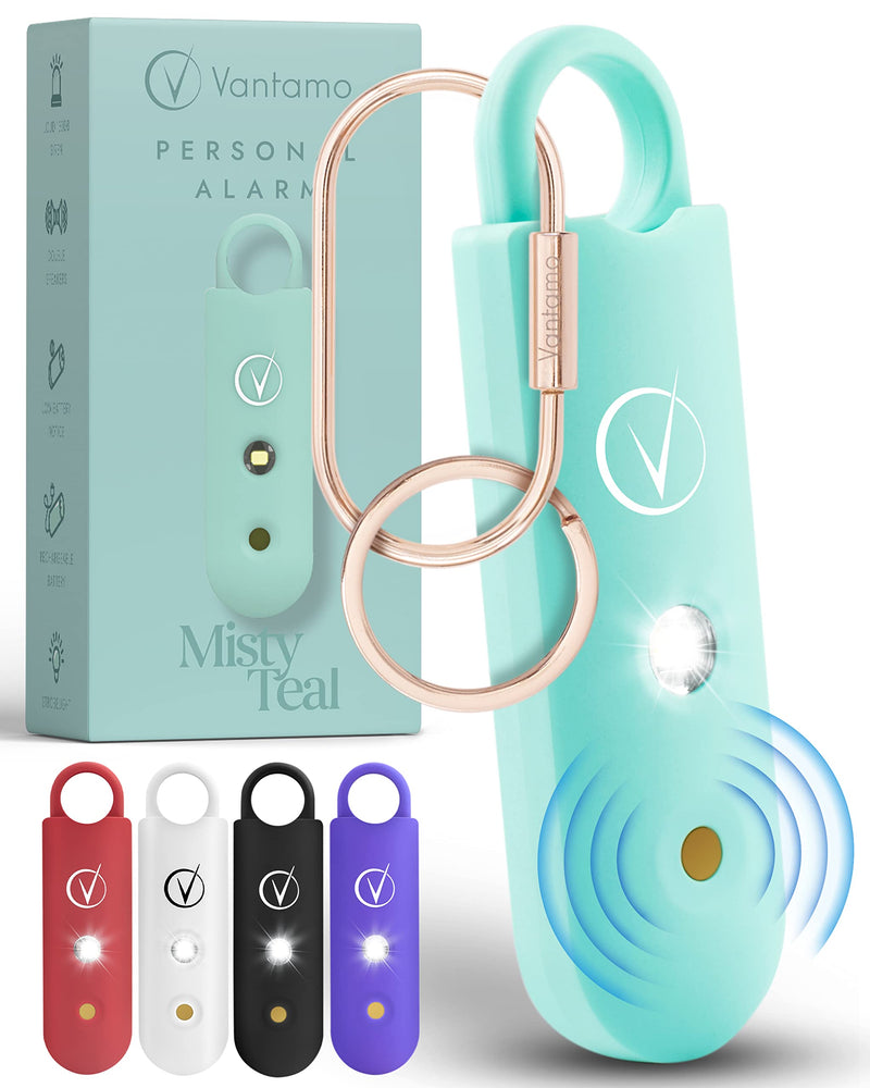 [Australia - AusPower] - Vantamo Personal Alarm for Women - Extra Loud Double Speakers, First with Low Battery Notice with Strobe Light, Rechargeable - Safety Alarm Keychain Teal 