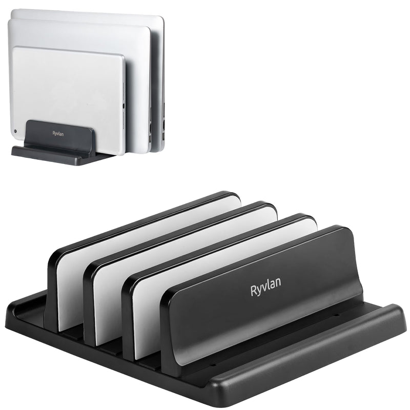 [Australia - AusPower] - Ryvlan Vertical Laptop Stand, Adjustable 3 Slot Laptop Storage with Rubber Padding, Multiple Laptop Holder for Desk, Premium Plastic Holder Compatible with MacBook - (Pre-Assembled) 3 Slots Assembled 