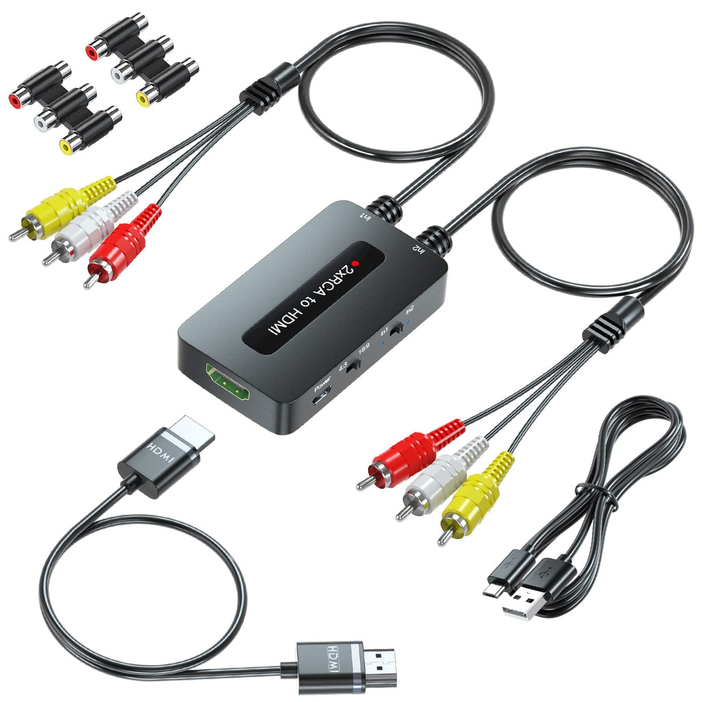 [Australia - AusPower] - Dual RCA to HDMI Converter Support 4 : 3/16 : 9 Aspect Ratio Switch, 2 Port AV to HDMI, Double RCA Composite to HDMI for Connecting Two RCA Devices to One HDTV to Avoid Frequent Plugging / Unplugging Dual RCA to HDMI 