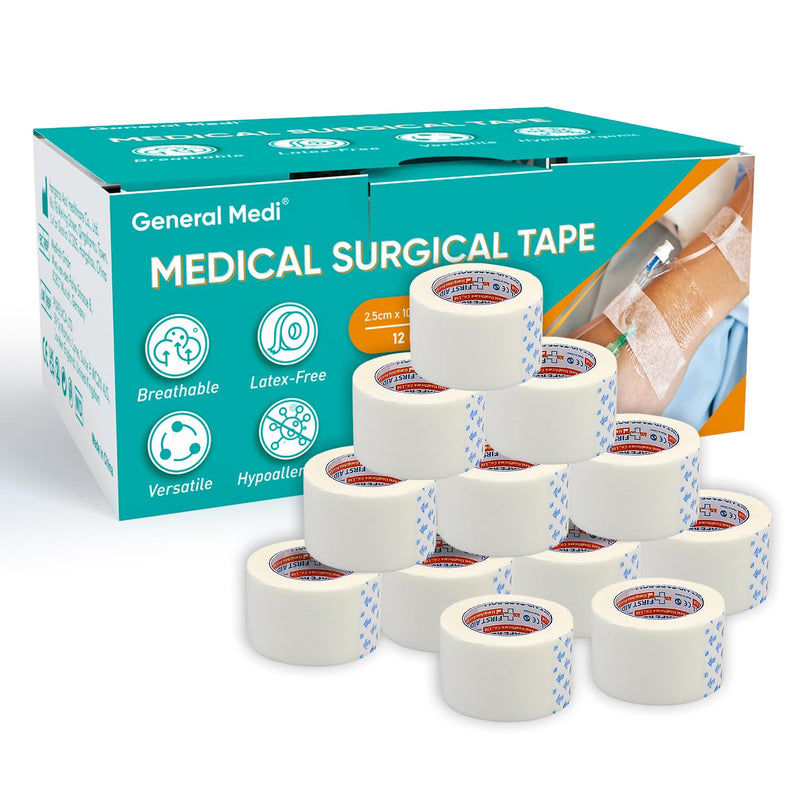 [Australia - AusPower] - General Medi Soft Paper Surgical Tape 1" x 10.9 Yards, Gentle Adhesion (12 Rolls) 12 Rolls 