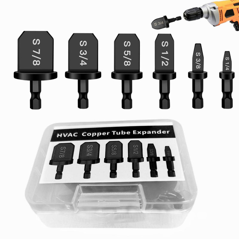 [Australia - AusPower] - 6Pcs HVAC Repairing Set, Boring Drill Bits, Air Conditioner Copper Tube Expander Swaging Tool Manual Copper Pipe Swage, Soft Copper tubing 1/4'', 3/8'',1/2'',5/8'',3/4'',7/8'' Bits Set 6 