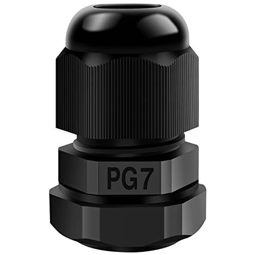 Cable Gland PG7 Adjustable 3-6.5 mm Pack of 20 Black | Cable Glands Joints PG Screw Connection IP68 Waterproof Cable Grommet for Outdoor Garden Power Distribution Box
