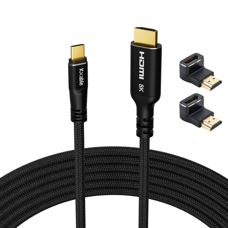 8K USB C to HDMI 2.1 Cable 20FT, (8K@60Hz,4K@120Hz, HDR), Braided Cord, Thunderbolt 3/4 Compatible, for iPhone 15 Series, MacBook Pro/Air, iPad Pro, Galaxy S23, Surface, Dell, HP, with 2 HDMI Adapters