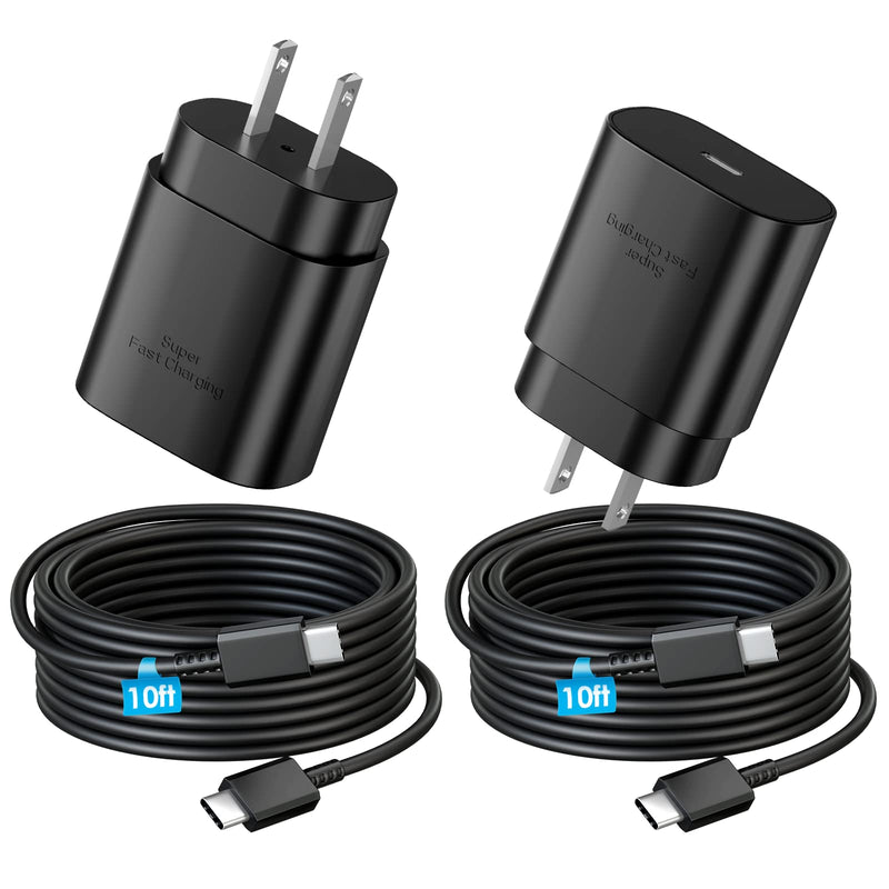 [Australia - AusPower] - 25W USB C Super Fast Charger,2 Packs Type C Charger with 10ft Long Cable,Compatible with Samsung Galaxy S23 Ultra/S23/S23+/S22/S22 Ultra/S22+, S21 Ultra, S20 Ultra/Note 20 