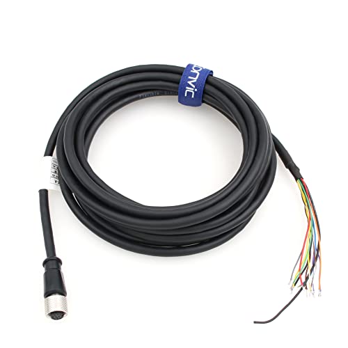 Power IO Cable for Cognex Data Man 260 280 300 360 380 370 470 580 in Sight 7000 2800 Sensor Reader M12 12 Pin Female Connector to Flying Leads Shielded High Flex Cable 3m