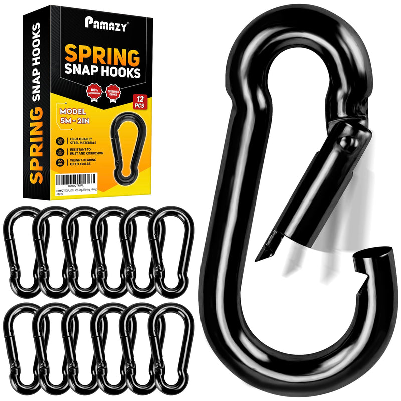 [Australia - AusPower] - Spring Snap Hooks, Carabiner Clip, Heavy Duty Rope Connector, Quick Link Carabiners Spring Snap Hooks for Indoor & Outdoor, Camping, Climbing, Fishing, Hiking 12Pcs 2In 