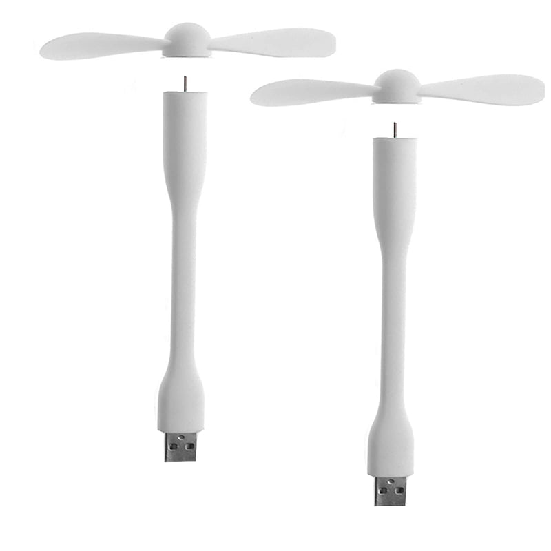 [Australia - AusPower] - Sokelinn-six USB Flexible Fan, Mini Portable Cooling Fans USB Powered for Power Bank Laptop PC AC Charger - 2 Pack (White) White 
