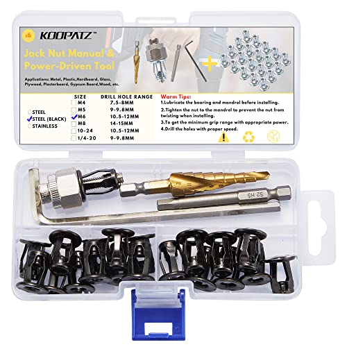 KOOPATZ black M6 jack nuts with installation tool assortment kit for plastic, plywood, pressboard, and thin boards