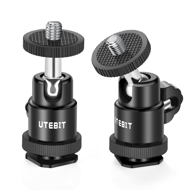[Australia - AusPower] - UTEBIT 2 Pack Mini Ball Head with 1/4" Hot Shoe Mount Adapter Max Load 1.1lb 360° Swivel Tripod Ball Head for Sport Camera, Pocket Light, Microphone Ball Dimension：12MM 