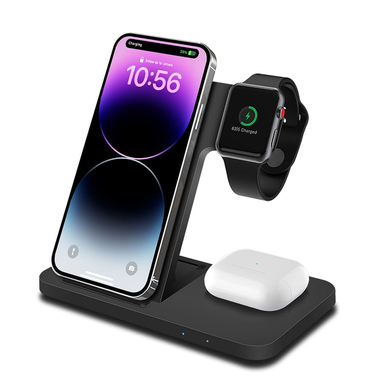 [Australia - AusPower] - iPhone Charger,Fast Charging Station,Cell Phone Chargers & Power Adapters,3in1 Qi Fast for iPhone 14/13/12/11/Pro/X/Max/XS/XR/8/Plus,Apple Watch7/6/5/4/3/2/SE,Airpods 3/2/Pro,Samsung Galaxy (Black) 