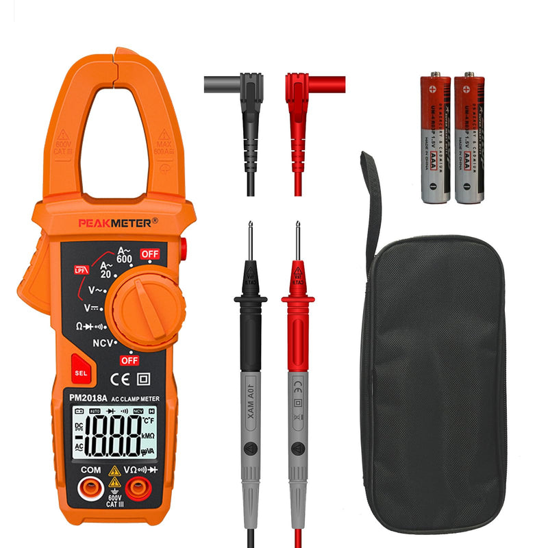 Digital Clamp Meter Auto-Ranging Multimeter Amp Voltage Tester Measure AC Current 600 A, AC/DC Voltage, Resistance, NCV, LPF, Diodes, Continuity and Backlight for Electricians