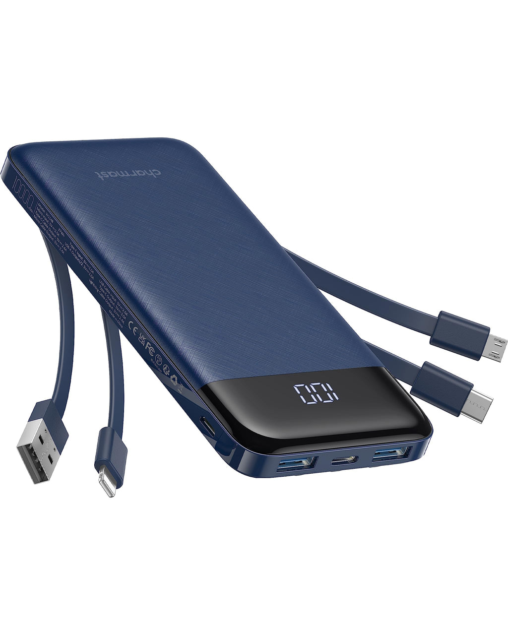 [Australia - AusPower] - Portable Charger with Built in Cables, Portable Charger with Cords Wires Slim 10000mAh Travel Essentials Battery Pack 6 Outputs 3A High Speed Power Bank for iPhone Samsung Pixel LG Moto iPad C-Blue 