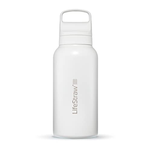 LifeStraw Go Series Insulated Steel Water Filter Bottle, 1 L, Polar White 34 Ounces