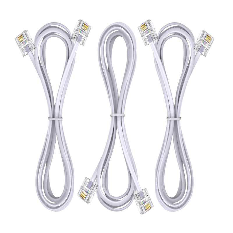 [Australia - AusPower] - Ubramac 3Pack Phone Cord Phone Telephone Extension Cord 2ft Cable Line with Standard RJ11 6P4C Plugs for Landline Phone and Fax,(White, 2Feet) 