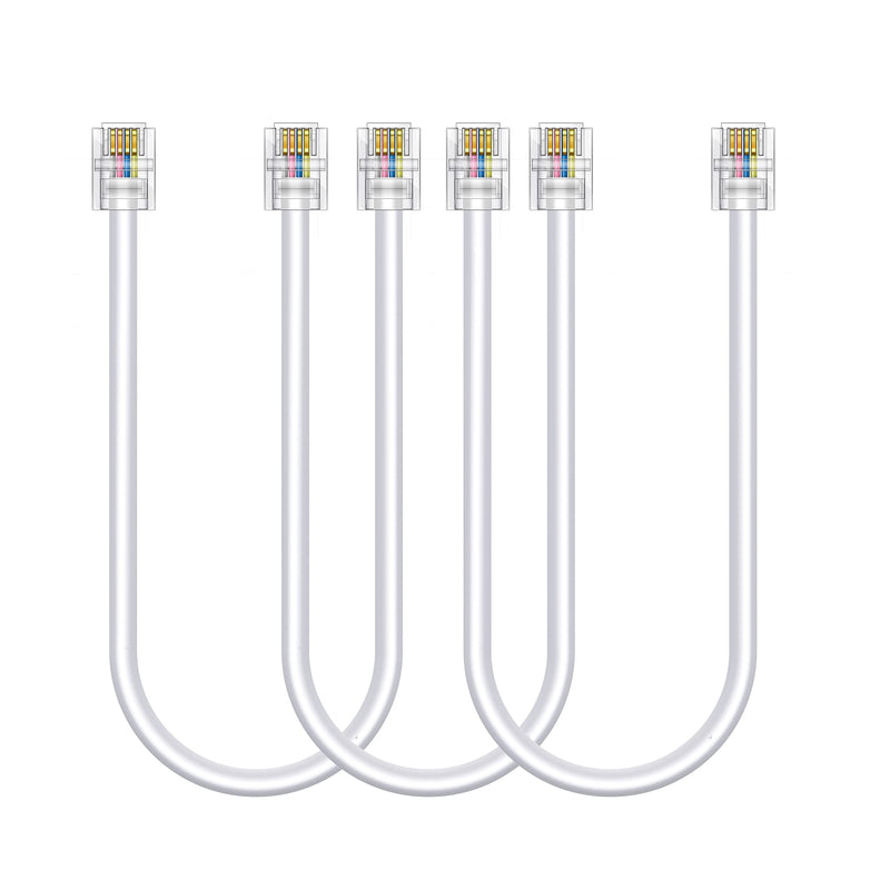 [Australia - AusPower] - Ubramac 3Pack Phone Cord Phone Telephone Extension Cord 1ft Cable Line with Standard RJ11 6P4C Plugs for Landline Phone and Fax,(White, 1Feet) 