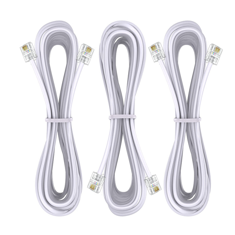 [Australia - AusPower] - Ubramac 3Pack Phone Cord Phone Telephone Extension Cord 10ft Cable Line with Standard RJ11 6P4C Plugs for Landline Phone and Fax,(White, 10Feet) 