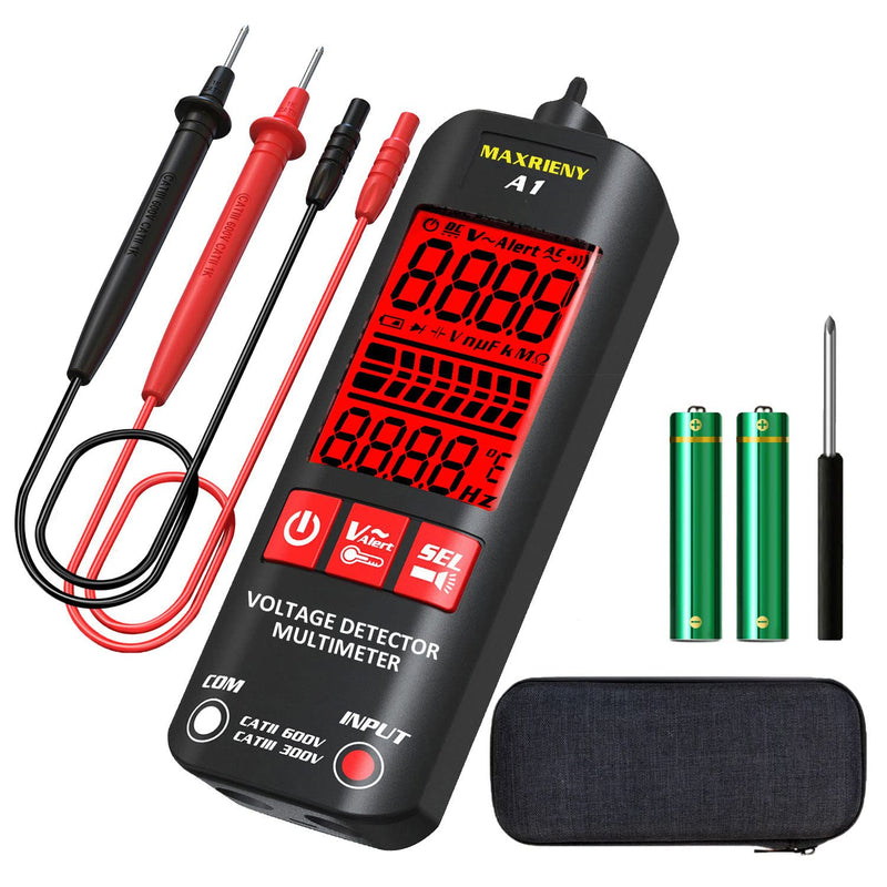 [Australia - AusPower] - Smart Digital Multimeter Electrical Voltage Tester Pocket Voltmeter Resistance Frequency Continuity V-Alert Live Wire Voltage Tester with Protect Case 