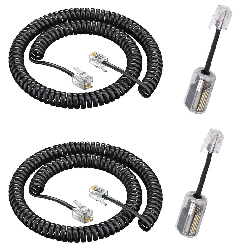 [Australia - AusPower] - RJ9 4P4C Telephone Cord,Telephone Cord Detangler, 2Pack 8Ft Uncoiled / 1.4Ft Coiled Telephone Handset Cord with 2 Pack 360 Degree Rotating Landline Cable Detangler Swivel Cord Untangler 