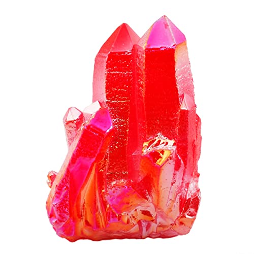 Nupuyai Titanium Coated Irregular Quartz Crystal Cluster Decor for Home Office Natural Druzy Rock Crystal Stone Specimen, Red 1.3-2.5" (35-130g)
