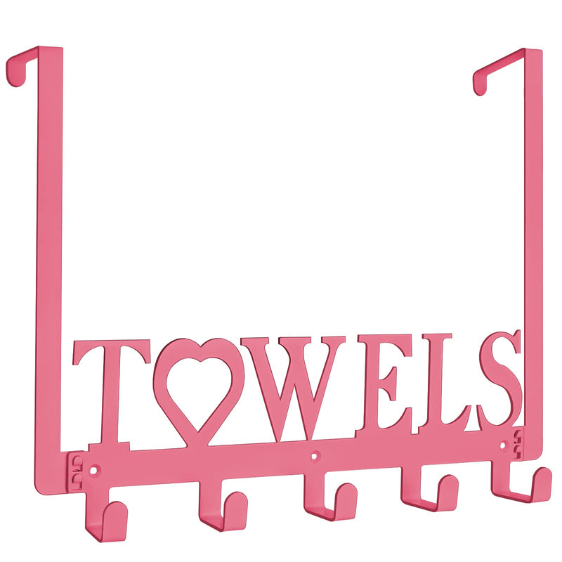 [Australia - AusPower] - Over The Door Towel Hooks, Metal Towel Racks, Heart Letter Towel Holder for Bathroom Door Hanger Hook Hanging Bath Towels, Head Towels, Robes Bathrobe Clothes, (Pink, Uppercase 5 hooks) Pink 