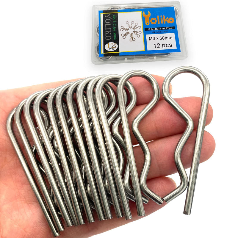 [Australia - AusPower] - 12 Pcs Heavy Duty Stainless Steel Cotter Pin R Clip Large Spring Retaining Wire Hair Pins Hitch Pin Clips Large Carter Pins for Trailer Pin Clips Lock System M3x60 Keeper Pins SUS304 M3x60mm-12pcs 12 