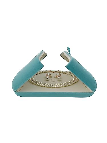 Premium Grade Aqua Velvet Jewelry Case Necklace Earrings Holder Presentation Box Anniversary Christmas Special Occasion Pearl Necklace Case Large Necklace Earrings Set