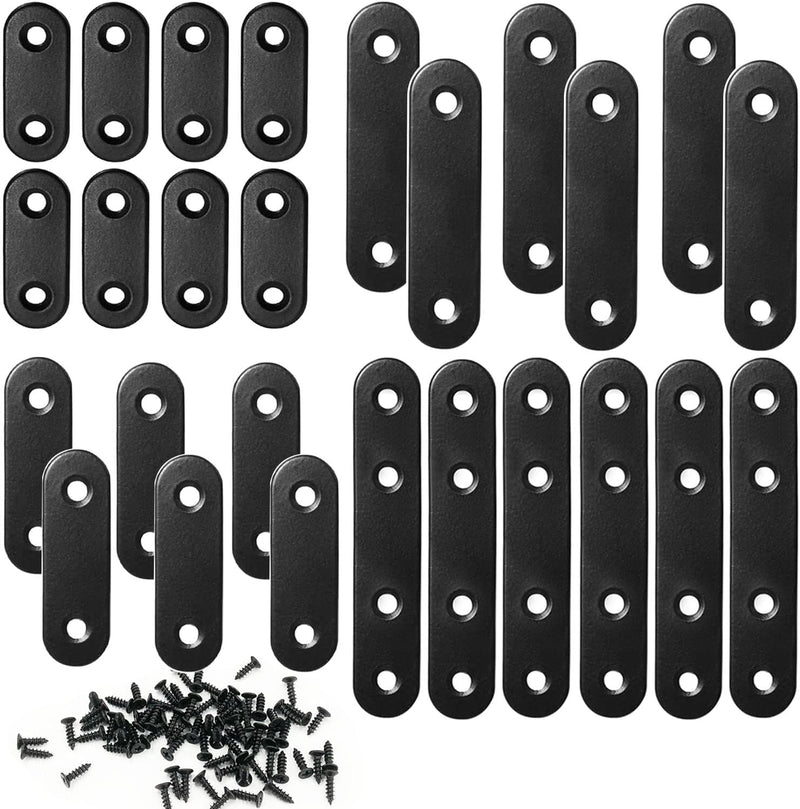 [Australia - AusPower] - 26 Sets Flat Plate Straight Bracket Flat Metal Brace Bracket, 36mm/46mm/56mm/76mm Metal Brackets Mending Repair Plate Brace Black,Kit 26 