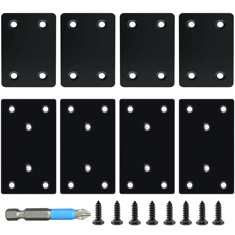 [Australia - AusPower] - 8 Pack Black Flat Mending Plate 3.15x1.57 & 2.36x1.49'', Stainless Steel Bracket, Straight Metal Brace Bracket, Fixing Joining Plate for Wood Furniture Fastening & Fixing Black, 3.15x1.57 & 2.36x1.49'' 8 