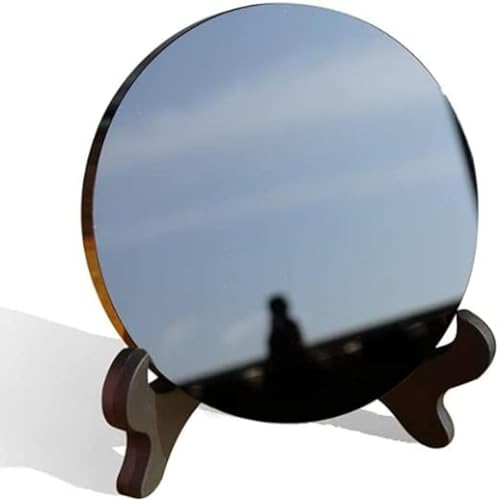 Black Obsidian Scrying Mirror 3.94 in with Wooden Stand, Premium Quality Obsidian Mirror for Meditation, Witchcraft, Divination and Spiritual Practices (100 mm) 3.9"L x 3.9"W
