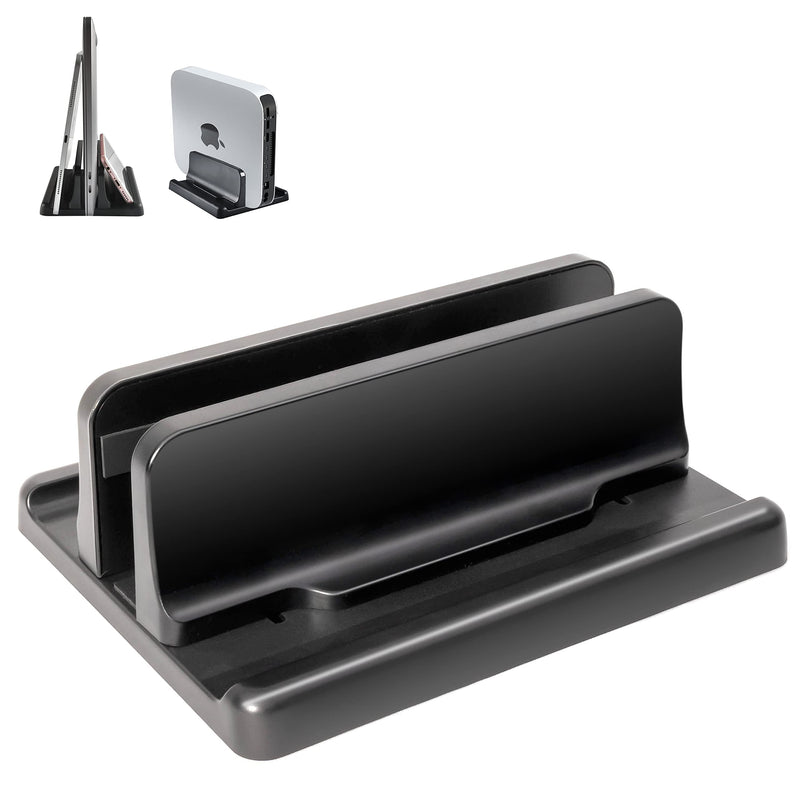 [Australia - AusPower] - JIMEJV Vertical Laptop Stand [New Version: Two More Rubber Pads & Hex Key Storable Design] ABS Plastic Adjustable Dock up to 15 inch PC Desk Space Saver for MacBook/Surface/iPad/Mini PC (Black) Black 