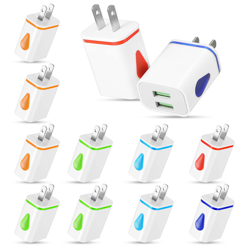 [Australia - AusPower] - Xuhal 12 Pcs USB Wall Charger Bulk Dual Port Fast Charging Block USB Charger Adapter Plug Cube 2.1A USB Wall Charger Replacement for Most Smartphones and Tablets, Colorful (Water Drop Style) Water Drop Style 