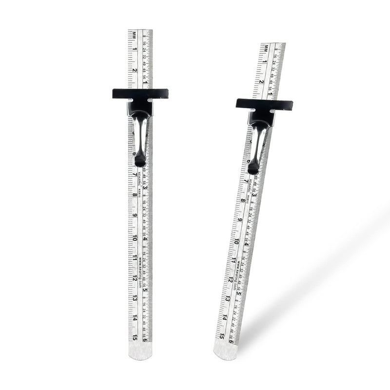 [Australia - AusPower] - KEARING Pocket Ruler Stainless Steel, 6 Inch Metal Ruler with Detachable Clips Imperial & Metric Graduations, 2 Pieces 