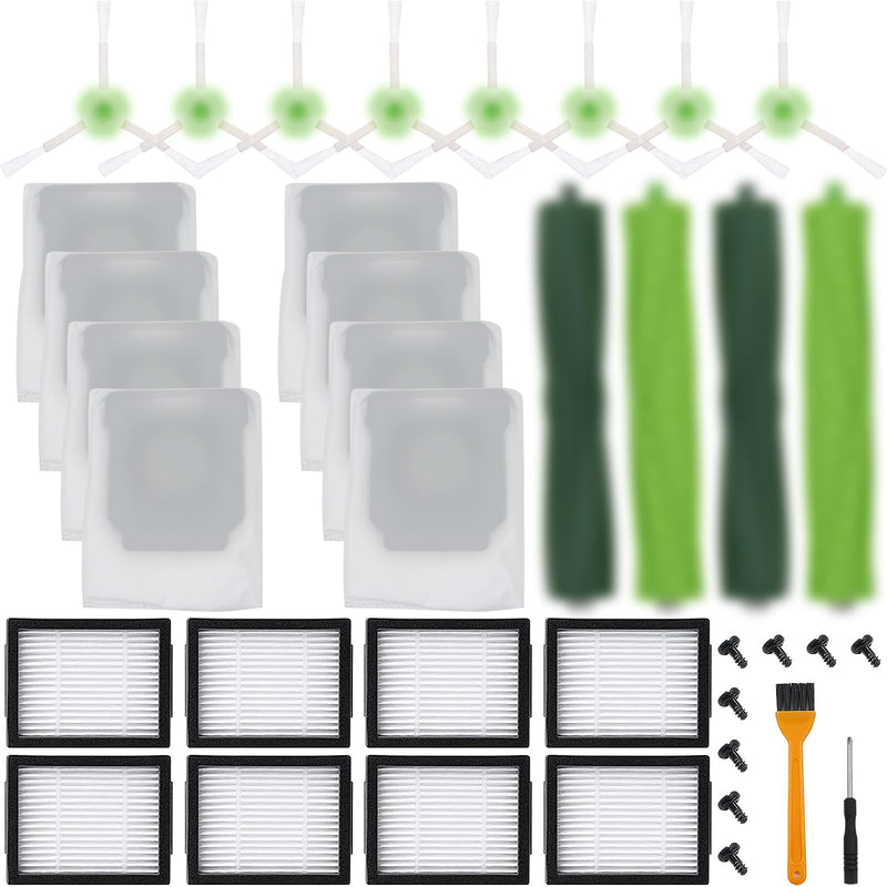 [Australia - AusPower] - Katerelis 26 Pack Compatible with E/i/j Series Replacement Parts, i2 i3 i3+ i4 i4+ i6 i6+ i7 i7+ i8 i8+/Plus e5 e6, 2 sets of multi-surfacerubber roller brush 8 filters 8 side brushes 8bags Green26 