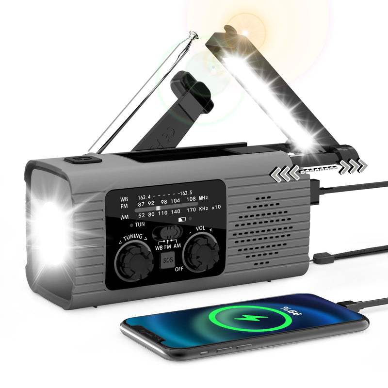 [Australia - AusPower] - Nitigo Emergency Radio 4000mAh Solar Hand Crank AM/FM/NOAA Portable Weather Radio with Phone Charger, LED Flashlight, Reading Lamp, SOS Alarm, Headphone Jack for Indoor Outdoor Emergency, USB Charged Gray 