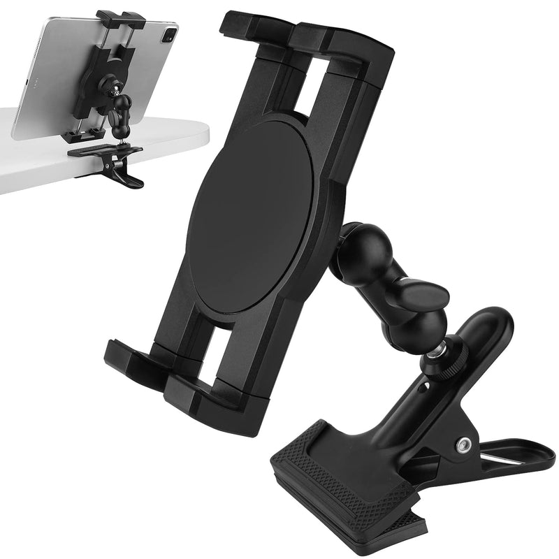 [Australia - AusPower] - Mippko Clip Clamp Tablet Holder for Desk/Table/Glass Door/Desktop Baffle/Easel,Compatible with 7~12.9 inch iPad/Samsung Tab/Nexus/LG G Pads/Fire HD,360°Adjustment Aluminium Alloy Arm Metal Mount 