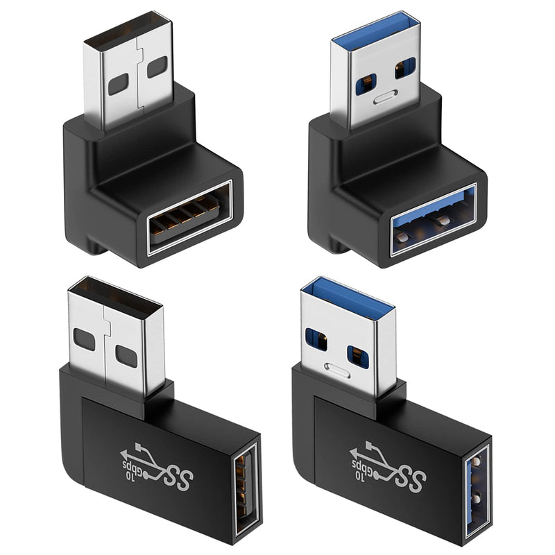 [Australia - AusPower] - Jadebones 90 Degree USB 3.0 Adapter (4 Pack), Vertical Up and Down Angle, Horizontal Left and Right Angle USB Male to Female Extender Connector 