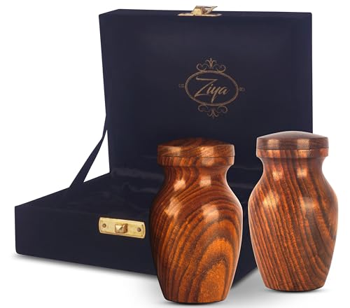 ZIYA Wooden Small Keepsake Cremation Urn for Human Ashes with Black Velvet Case - Set of 2 Pcs Memorials Mini Sharing Personal Funeral Urn for Pet or Human Ashes Token