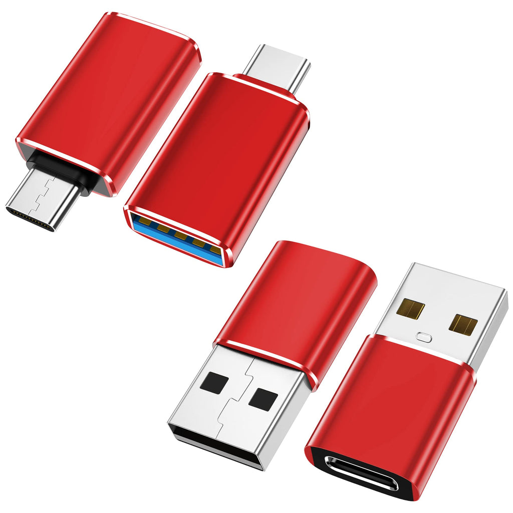 [Australia - AusPower] - xiwxi [4 Pack USB C to USB Adapter &USB to USB C OTG Adapter,Type C Converter or Type A Converter SuperSpeed Data Transfer & Fast Charging for iPhone/PC/Samsung/iPad/Laptop/MacBook/iWatch/AirPods Red 