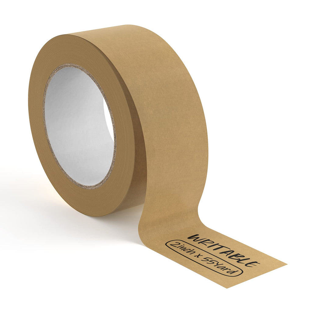 MUNBYN Brown Packing Tape, 2 inch 7 Mil Thick Kraft Paper Tape, 55 Yard Writable Non-Coated Surface for Marking, Sealing Box, Masking, and Packaging Use, Easy-to-Tear 1