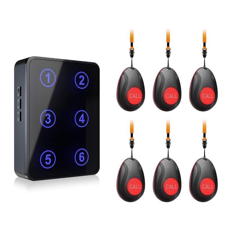 [Australia - AusPower] - CallToU Wireless Caregiver Pager Call Button Light LED Number Display Call Bell 500+ft Nurse Call System Room Monitors for Elderly Patient Clinic Medical Institution Nursing Home 6 call button + 1 receiver 